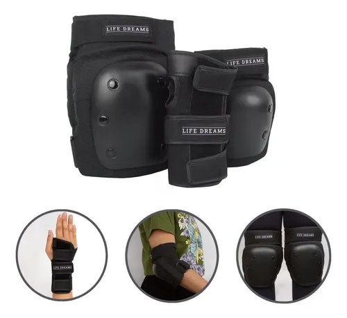 Kit Proteção Life Dreams — cotoveleira + joelheira + munhequeira
